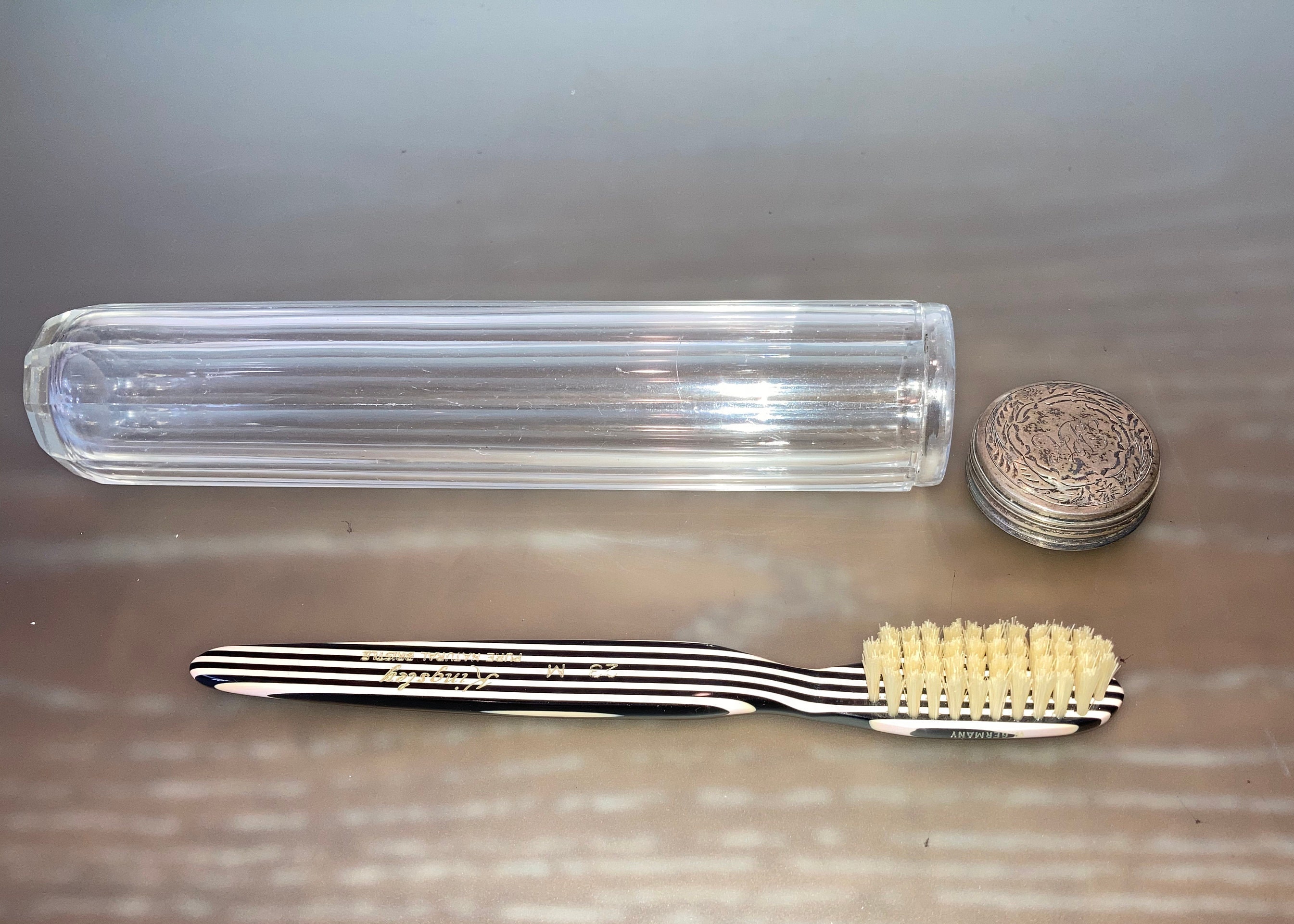 Antique Glass Toothbrush Vanity Jar Sterling Lid Cut Tall Etsy