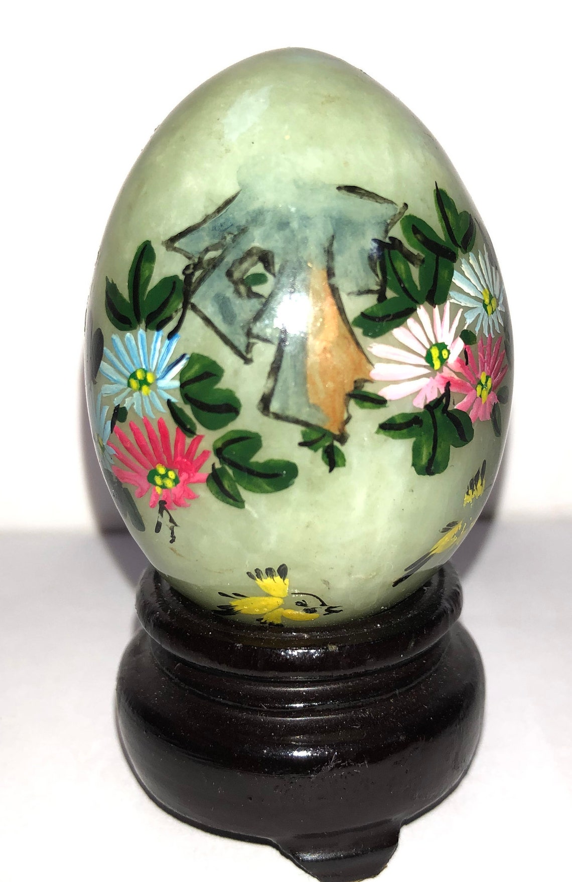 Painted Jade Egg Asian Floral Painted Jade Egg Natural Etsy