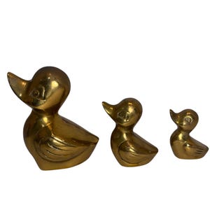 3 Mid Century Brass Ducks, Graduated Ducks in Solid Brass, MCM Duck Family Statues, Vintage Ducks, Brass Duck Figures, Duck Family