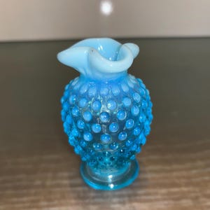 Vintage Fenton Hobnail Vase, Vintage Fenton Opalescent Blue Ruffled Vase, Vintage Fenton Opalescent Blue Glass Ruffled Mini Vase, READ