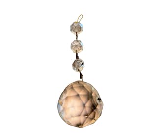 1 1/2" Window Prism Ball, Prism Ball with Octagon String, Hanging Crystal for Rainbow, Round Faceted Crystal, 4" Hanging Chandelier Ball