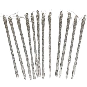12 décorations de glaçons en verre de 25 cm (10 po.), glaçons en verre torsadés fabriqués à la main, décorations de glaçons de Noël en verre, spirales de 25 cm (10 po.), lot de 12, dans une boîte