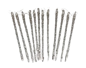 12 Glass Icicle 10" Ornaments, Handcrafted Twisted Glass Icicles, Christmas Icicle Ornaments, Spiral Glass 10" Ornaments, Set of 12, in Box