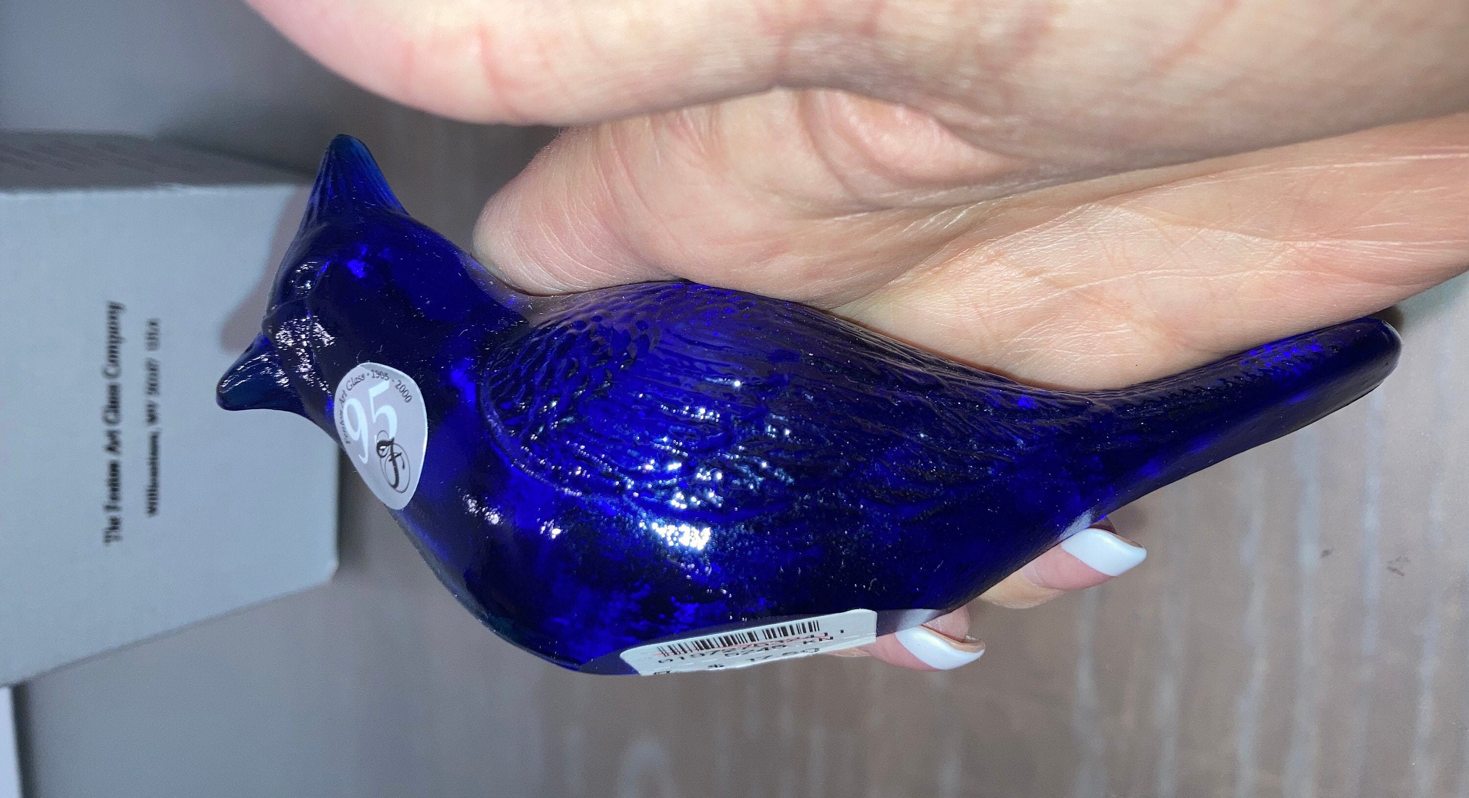 Fenton Cobalt Blue Jay Bird, Vintage Signed Fenton Glass