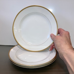 3 Noritake Japan Salad Plates, Vintage Noritake The Micado Plates, Noritake White with 2 Gold Rings, Vintage White Gold Plates