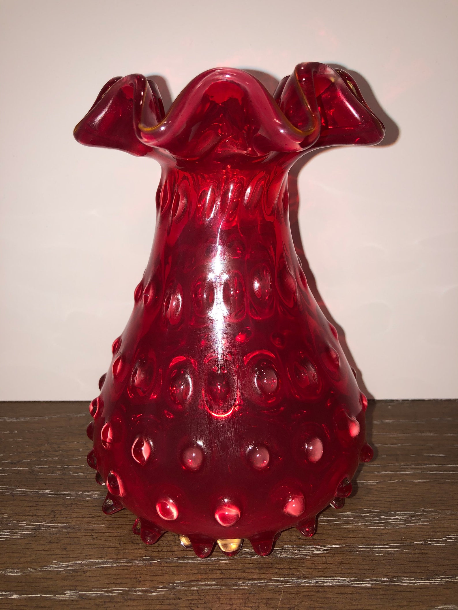 Fenton Blown Glass Ruby Red Hobnail Vase Vintage Red Glass Etsy