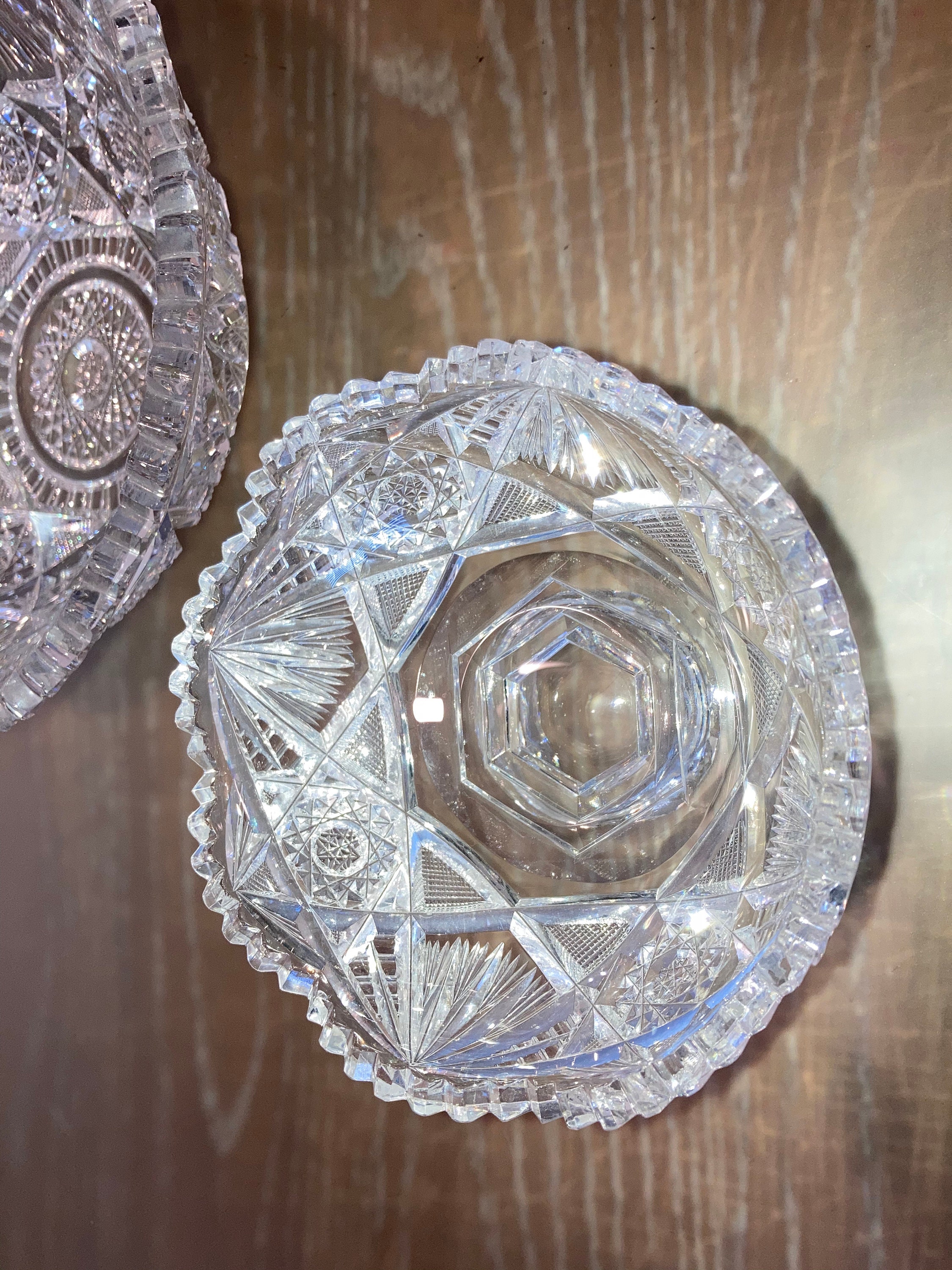 Antique American Brilliant 2 Piece Pedestal Bowl, Beryl ABP