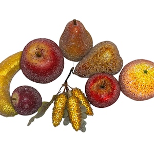 10 Vintage Beaded Fruit, Beaded Pears, Beaded Apples, Beaded Orange, Beaded Banana, Mid Century Faux Fruit, Artificial Beaded Fruit