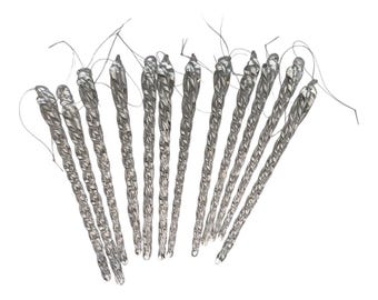 12 Glass 6" Icicle Ornaments, Handcrafted Clear Glass Icicles, Christmas Icicle Ornaments, Blown Glass 6" Ornaments, Set of 12, in Box