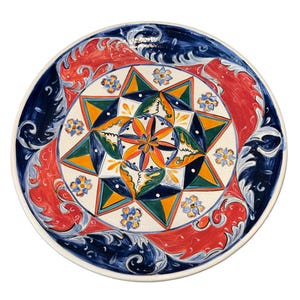 Antique Arte del Rinascimento Plate, Collezione Mungia Large Plate, Renaissance Majolica 12&quot; Plate, Artesa Italia Painted Plate
