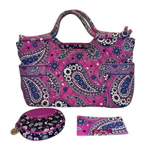 Monedero Vera Bradley con estampado de cachemira morado Boysenberry y carteras, cartera Vera Bradley de 33 cm con estampado de cachemira, monedero vintage Vera Bradley