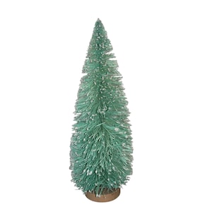 Green Bottle Brush Tree, Mint Green Flocked Bottle Brush Tree, 9 1/2&quot; Flocked Mint Christmas Bottle Brush Tree Iridescent Glitter, See PHOTO