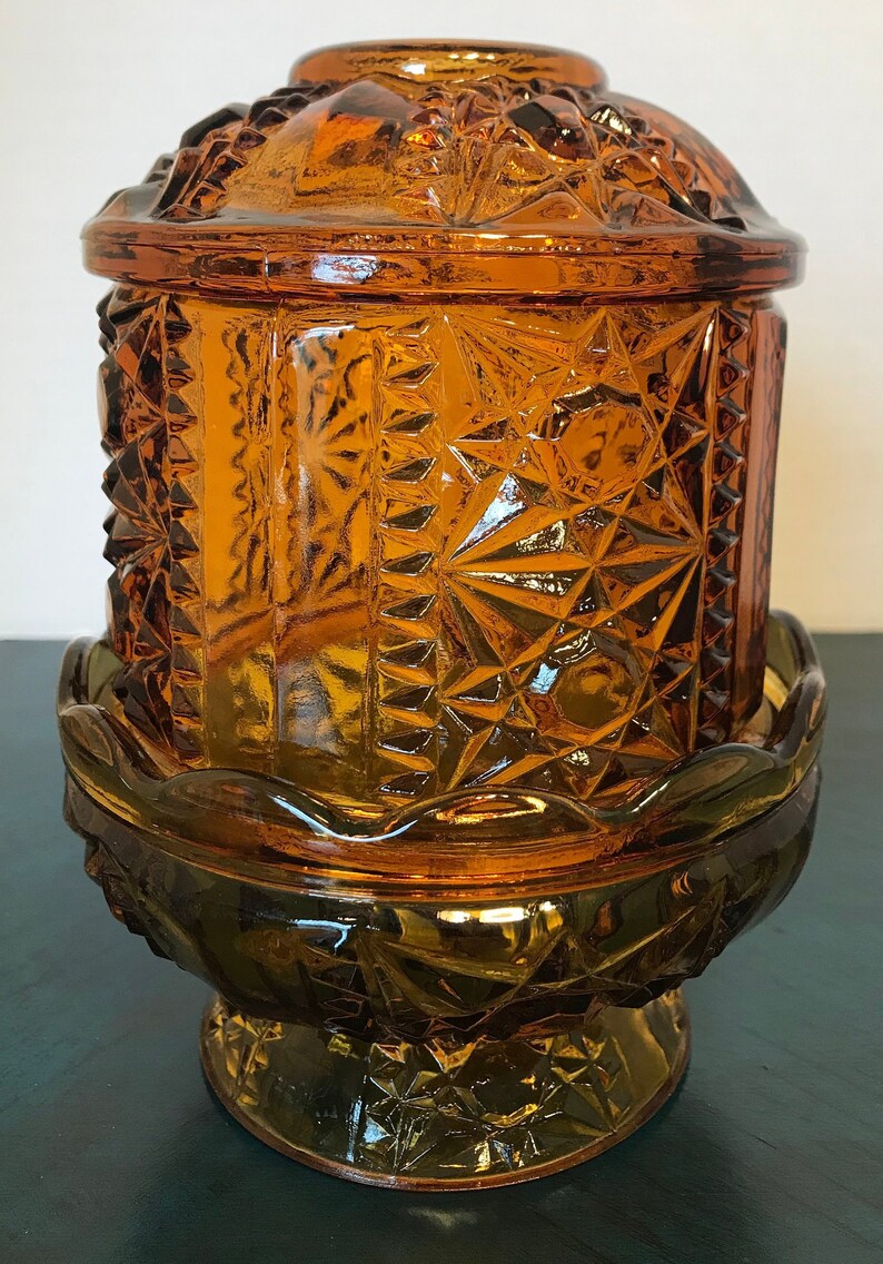 Vintage Indiana Fairy Lamp Amber Stars and Bars Lamp Amber Etsy