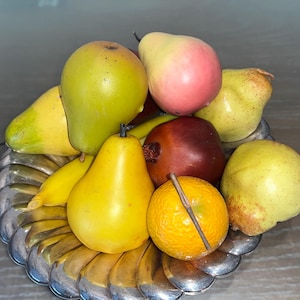 10 Vintage Faux Fruit, Faux Pomegranate, Faux Pears, Mid Century Orange, Faux Banana, Faux Fruit Lot, Large Faux Fruit