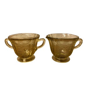 Vintage 1920 Federal Amber Madrid Depression Glass, Depression Glass Amber Madrid Footed Cream Sugar, Vintage Federal Depression Glass