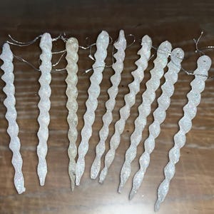 9 Vintage Icicle Ornaments, Shatterproof 5&quot; Iridescent Glitter Icicle Ornaments, iridescent Glitter Twisted Icicle Ornaments