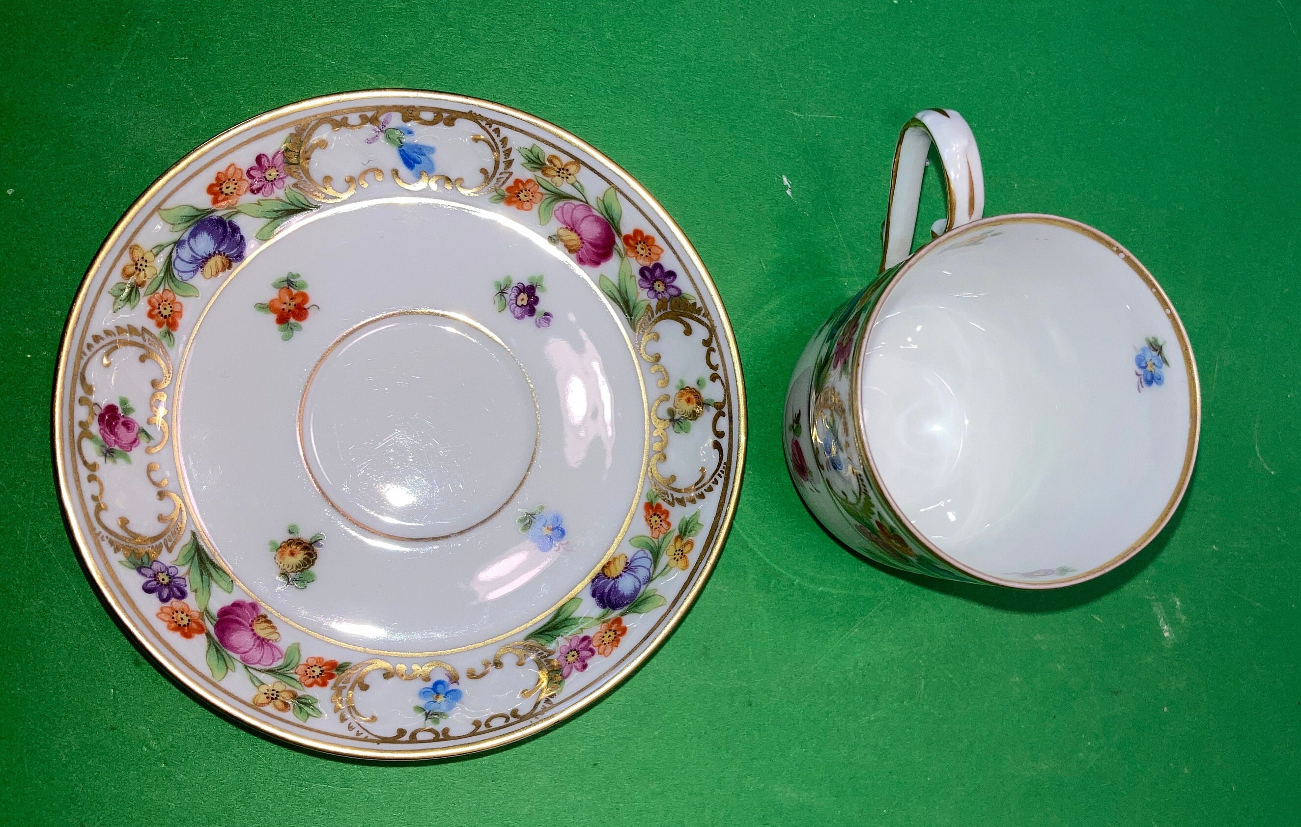 ドイツ ドレスデン アンティーク デミタス カップ&ソーサー リボン