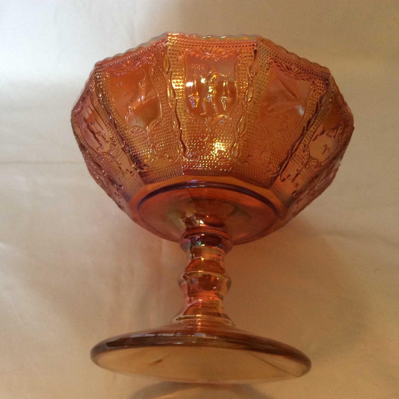 Vintage Marigold Carnival Glass Pedestal Candy Dish Imperial Etsy