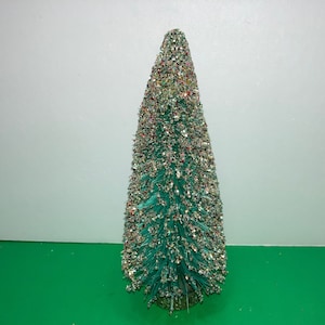 Green Bottle Brush Tree, Green Bottle Brush Multi Glitter Tree, Green Christmas Bottle Brush Tree,  Vintage Rainbow Glitter Tree