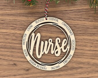 Nurse Round Wood Christmas Ornament