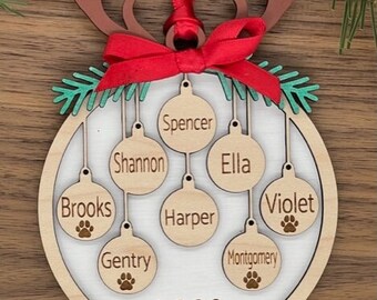 Personalized Antler Family Christmas Bulb Ornament