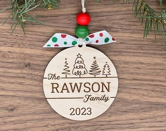 Engraved Round Family Personalized Christmas Ornament