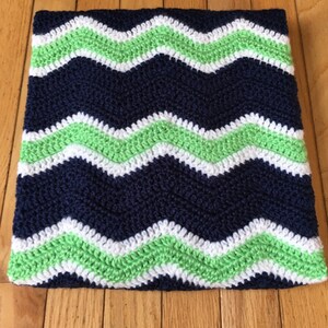Navy & Lime Chevron Stroller Blanket - Handmade Crochet