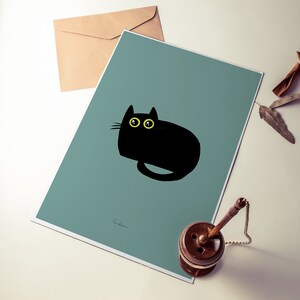 Bear Cat Loaf print, zwarte kat illustratie, kat moeder cadeau, kat vader aanwezig, kattenliefhebber kunst, minimalistische huisdier kunst aan de muur