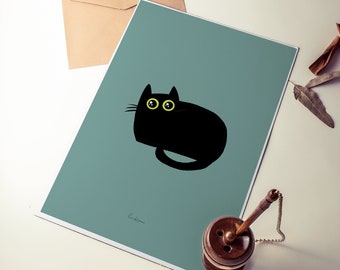 Bären-Katzenlaib Art Print, Schwarze Katze Illustration