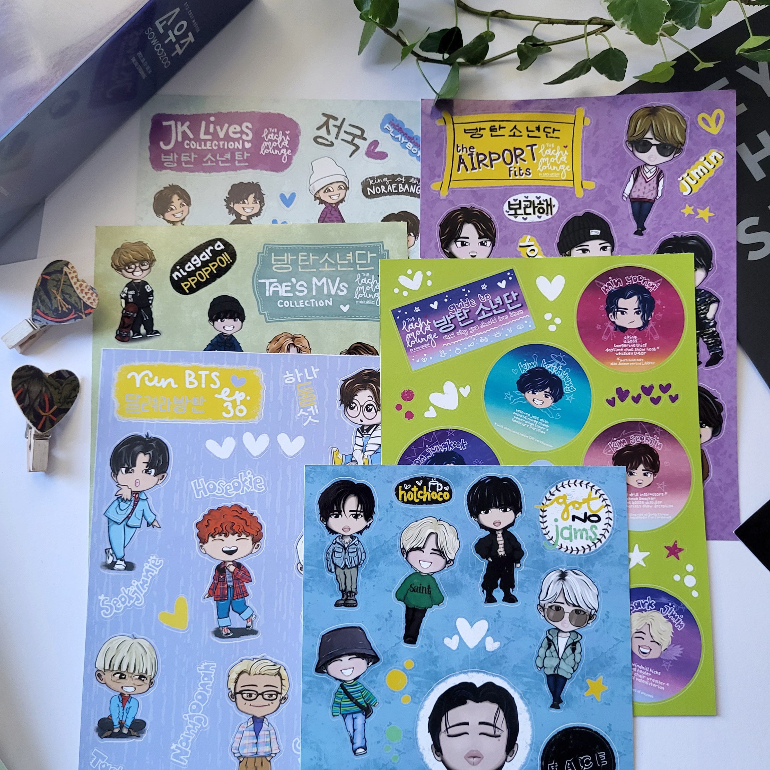 BTS Chibi 6 Sticker Sheet BUNDLE, Kpop Journaling, Bangtan