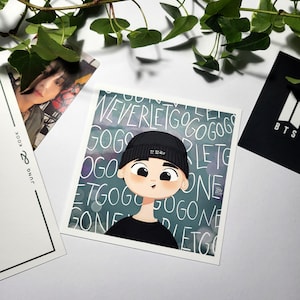 Impresión artística de Jungkook Never Let Go, dibujo animado en vivo de JK Weverse, regalo para fan de BTS ARMY