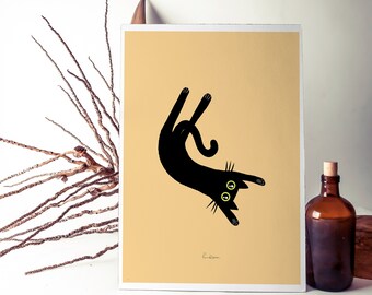 Bär Katze Banane Kunstdruck, minimalistisches Geschenk für Katzenliebhaber