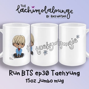 Taehyung Run BTS ep30 Becher, BTS Taehyungie Fan Geschenk, V merch, 15 Unzen weißer Jumbo Keramik Chibi Bangtan Becher