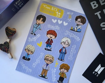 Run BTS chibi sticker sheet, kpop journaling, bangtan stationery