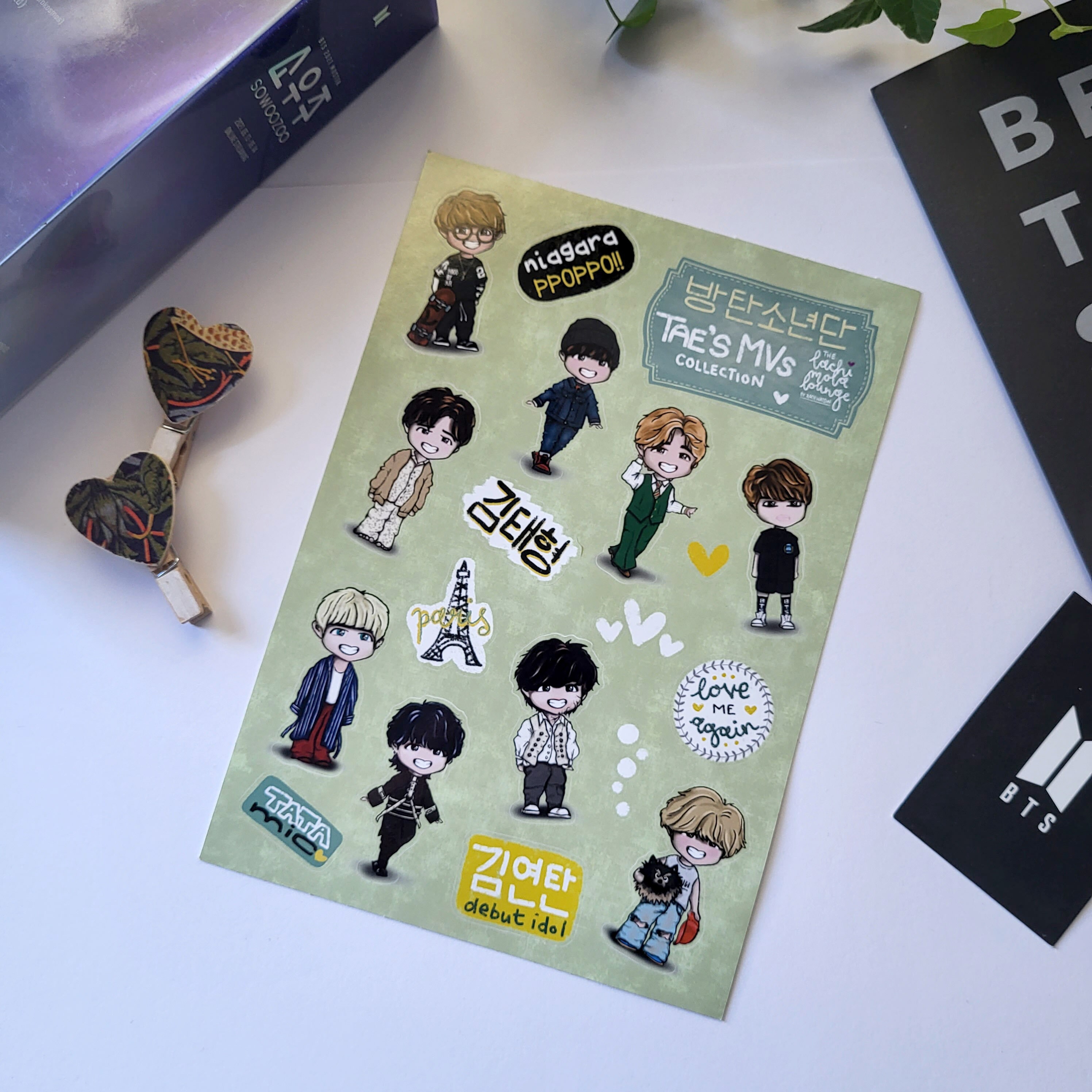 Taehyung Mvs BTS Chibi Sticker Sheet, Kpop Journaling, Bangtan