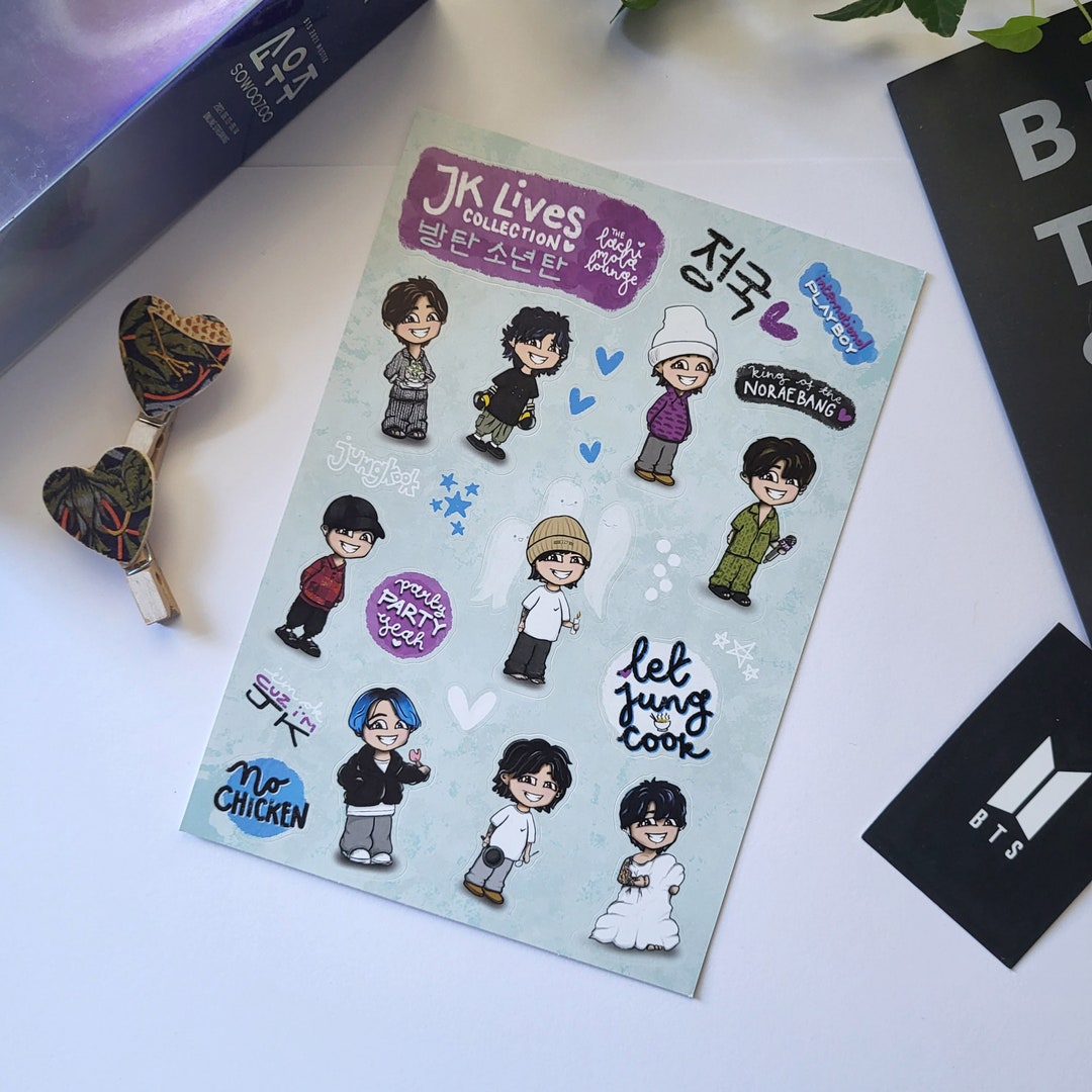 JK Lives BTS Chibi Sticker Sheet, Kpop Journaling, Bangtan