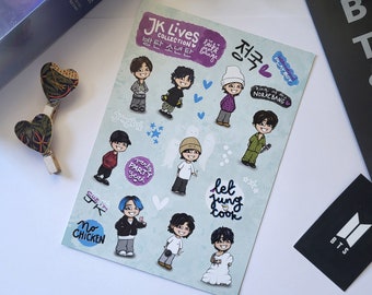 JK Lives BTS chibi sticker sheet, kpop journaling, bangtan stationery