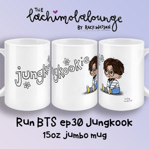 Jungkook Run BTS ep30 Becher, BTS JK Fan Geschenk, Bangtan Merch, 15 Unzen Jumbo weiße Keramik, Chibi Bangtan Tasse
