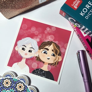 HAMARTIA autorstwa Scarlette Drake, Jae i Rapha, komiksowa para, wydruk artystyczny, oryginalna ilustracja, postacie z książek queer