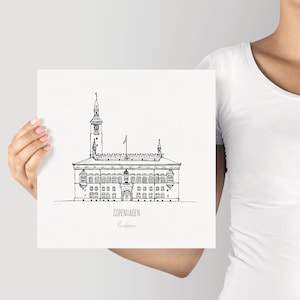 Impression d&#39;art de Copenhague, impression de voyage au Danemark, illustration d&#39;architecture, impression de bâtiment historique, cadeau de vacances, art mural Europe