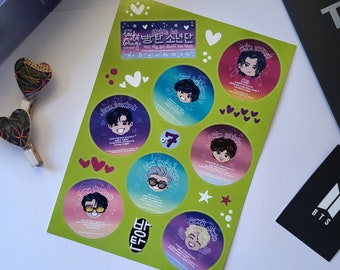 Guide To BTS chibi sticker sheet, kpop journaling, bangtan stationery