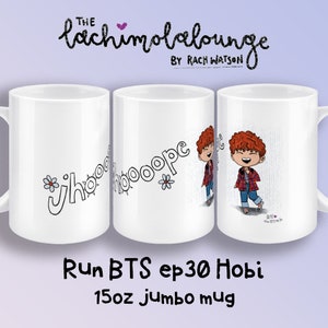 Taza JHope Run BTS ep30, regalo para fans de Hoseok de BTS, merchandising de Hobi, taza jumbo de cerámica blanca de 15 oz con diseño de Bangtan chibi