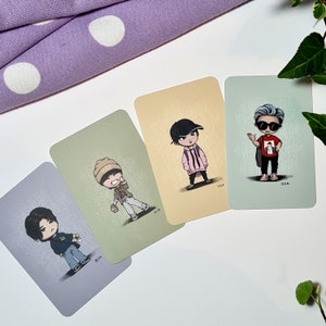 Tarjetas fotográficas ilustradas coleccionables de BTS - Serie Airport Fits - Conjuntos Hyung Line, regalo ARMY