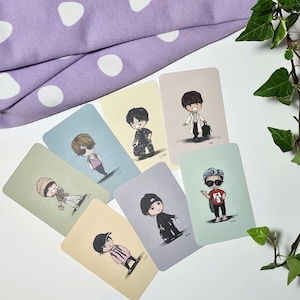 Collectible BTS illustrated photocards - The Airport Fits Series - OT7 SETS, ARMY gift