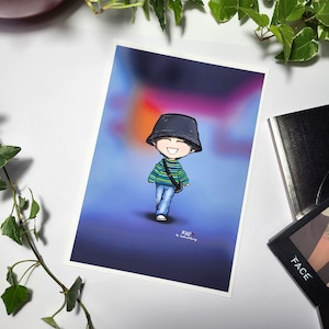 Jimin Goes To London, BTS fanart, Park Jimin print, BTS art illustration, kpop fan gift