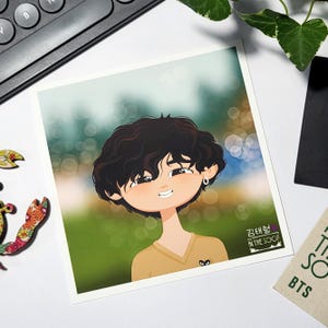 BTS In The Soop Taehyung art print, cute V portrait, original Bangtan Sonyeondan kpop cartoon illustration