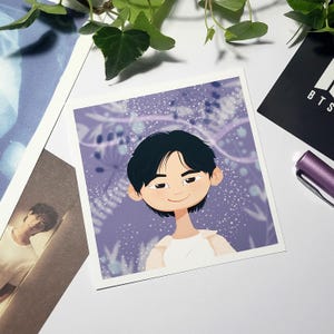 Impresión artística de Namjoon con flores silvestres, regalo para un fan de BTS RM ARMY