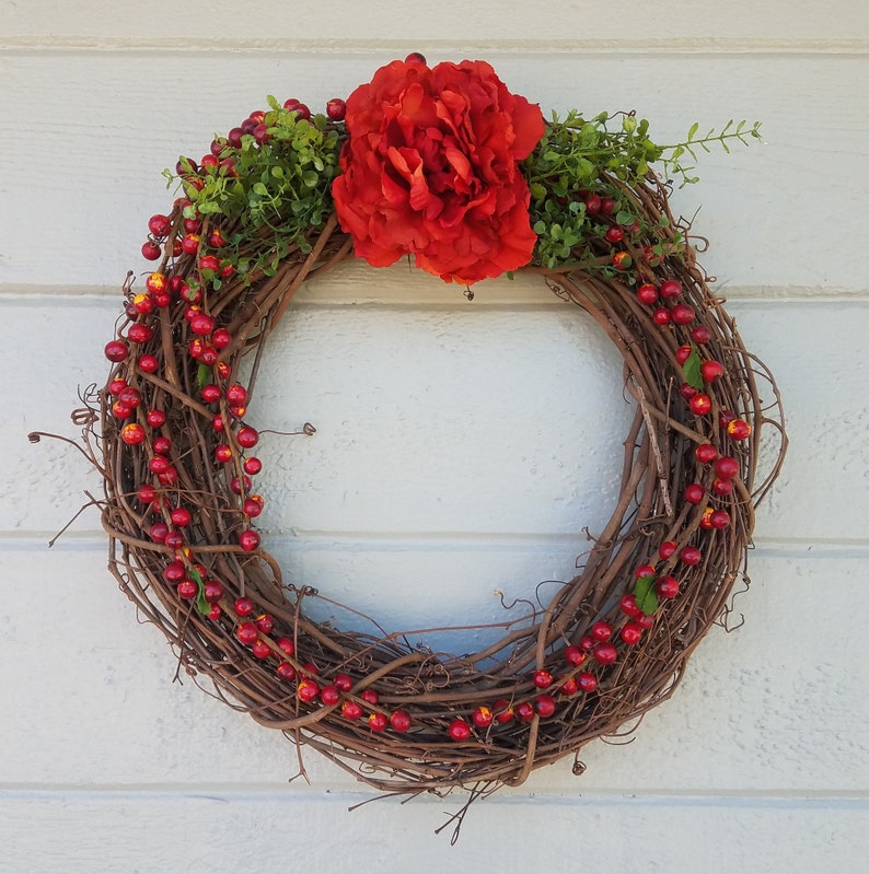 Berry Wreath-Rustic Christmas Wreath-Fall Wreath-Front Door Wreath-Fall Decor-Christmas Decor-Thanksgiving Decor-Grapevine Wreath