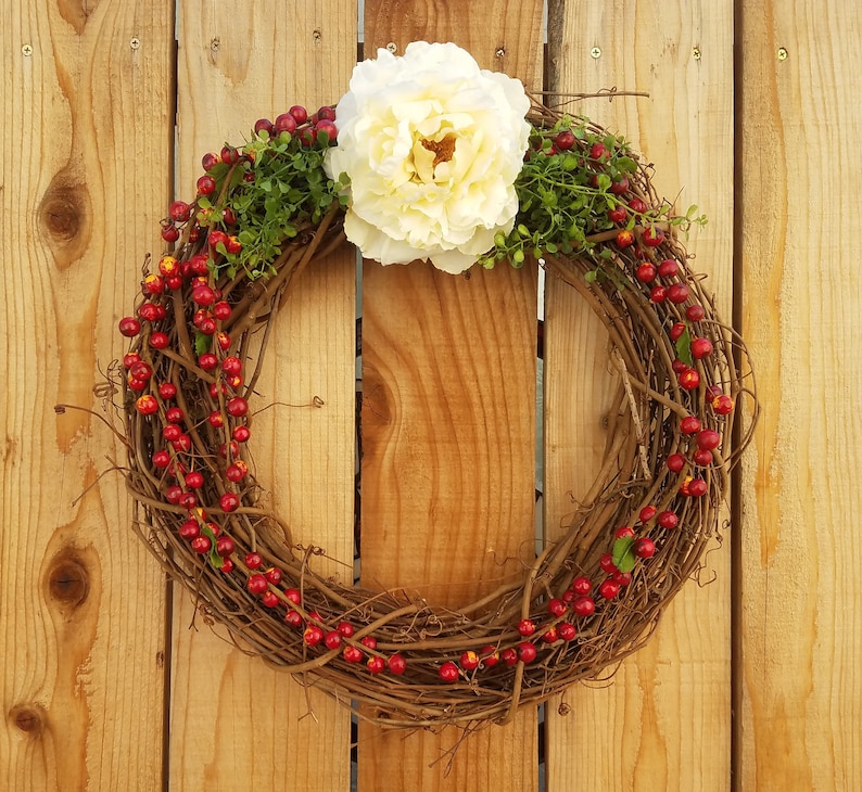 Berry Wreath-Rustic Christmas Wreath-Fall Wreath-Front Door Wreath-Fall Decor-Christmas Decor-Thanksgiving Decor-Grapevine Wreath