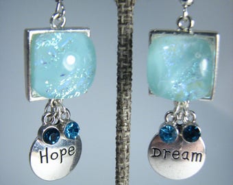 Dichroic Dangle Earrings - Blue Hope and Dream